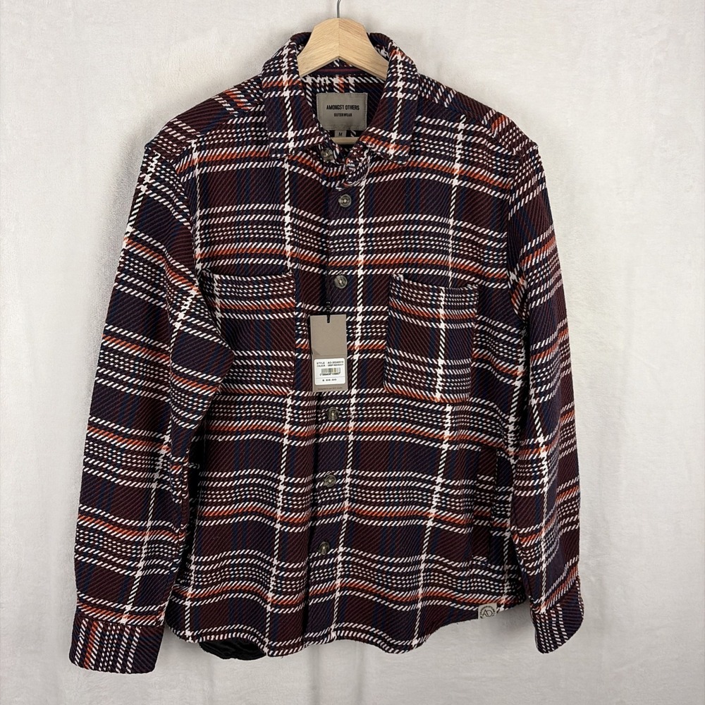 Amongst Others Outerwear Navy Red Ecru Plaid Flannel Long Sleeve Size Medium NWT